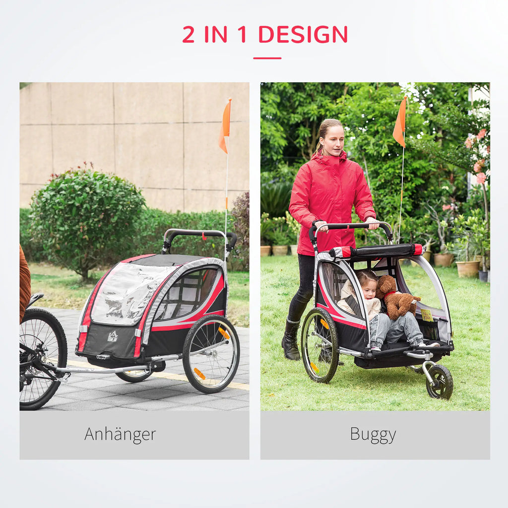 HOMCOM Kinderfietskar 2-in-1 Duwkar veilige rit rood