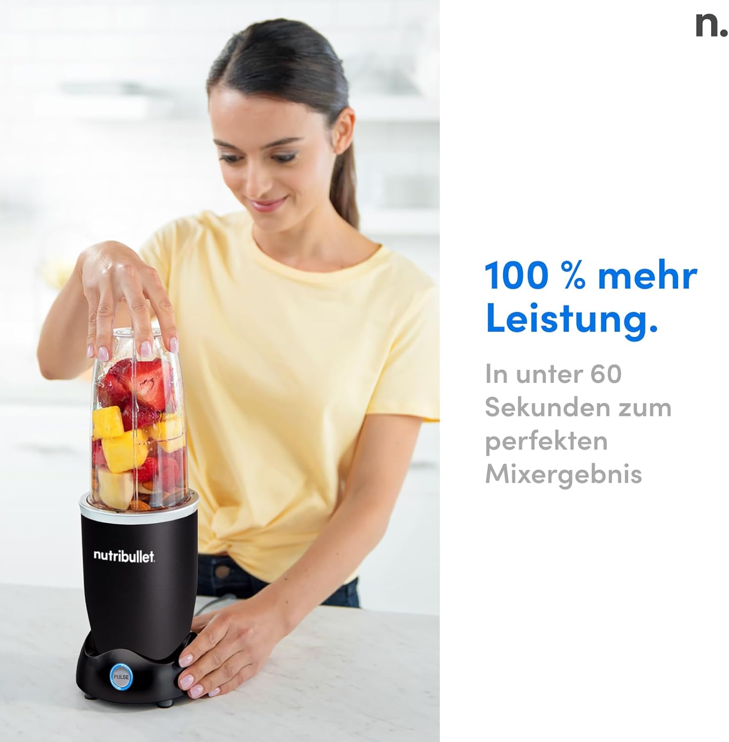 Nutribullet Pro 1200, elektrische blender, hakmolen, smoothieblender, multifunctionele blender, 1200w vermogen, 700ml en 900ml bekers, zwart, NB120MB