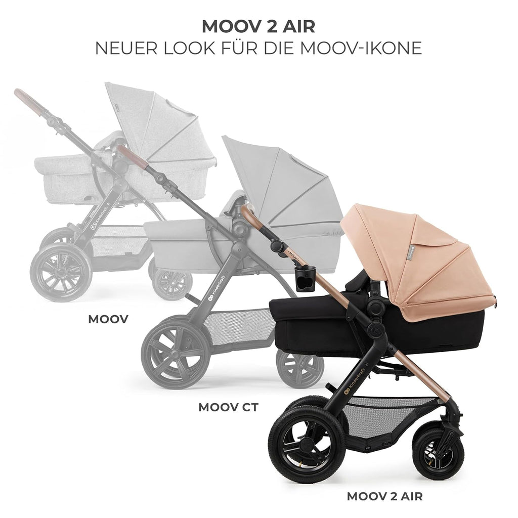 Kinderkraft MOOV2 AIR Kinderwagen 3 in 1 Kinderwagenset tot 26 kg met autostoel I-SIZE 40-75 cm, buggyfunctie, verstelbare ligstand, grote uitschuifbare kap, opblaasbare wielen, zwart