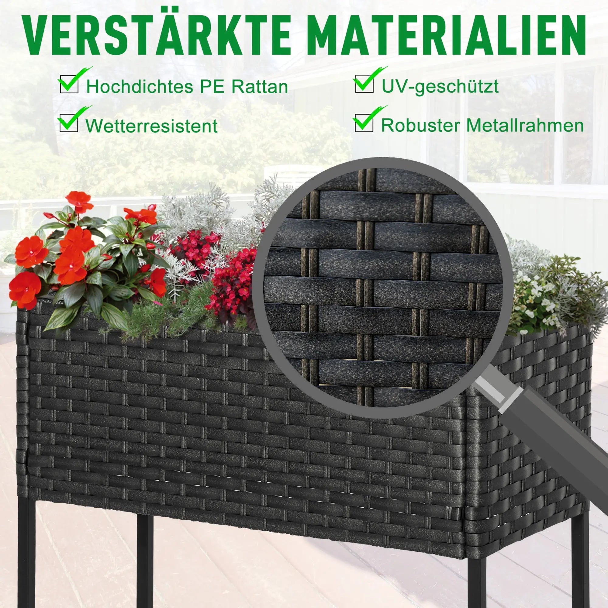Outsunny Verhoogde moestuin plantenbak rugvriendelijk met plank polyrotan
