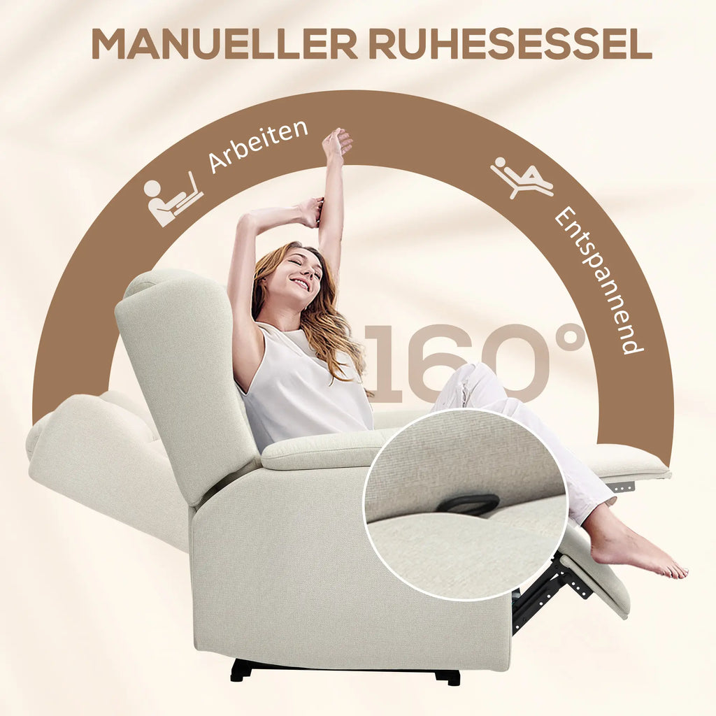 HOMCOM Relaxfauteuil Ligstoel 160° verstelbaar Pocketvering Beige