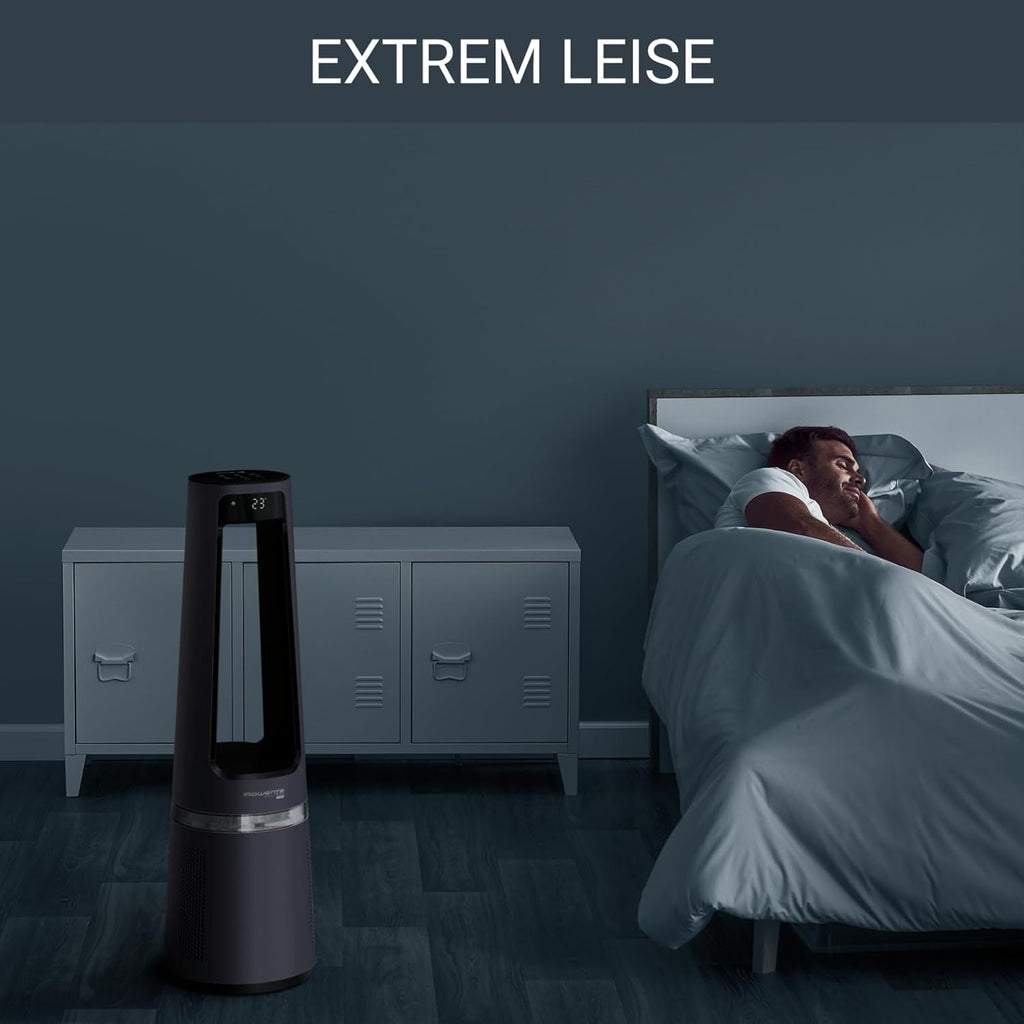 Rowenta QU5062 Eclipse 3in1 Luchtreiniger, ventilator, kachel, filtert 99,9% van de deeltjes, voor kamers tot 30 m2, snelle verwarming tot 35°C, automatische dag- en nachtmodus, zwart/grijs