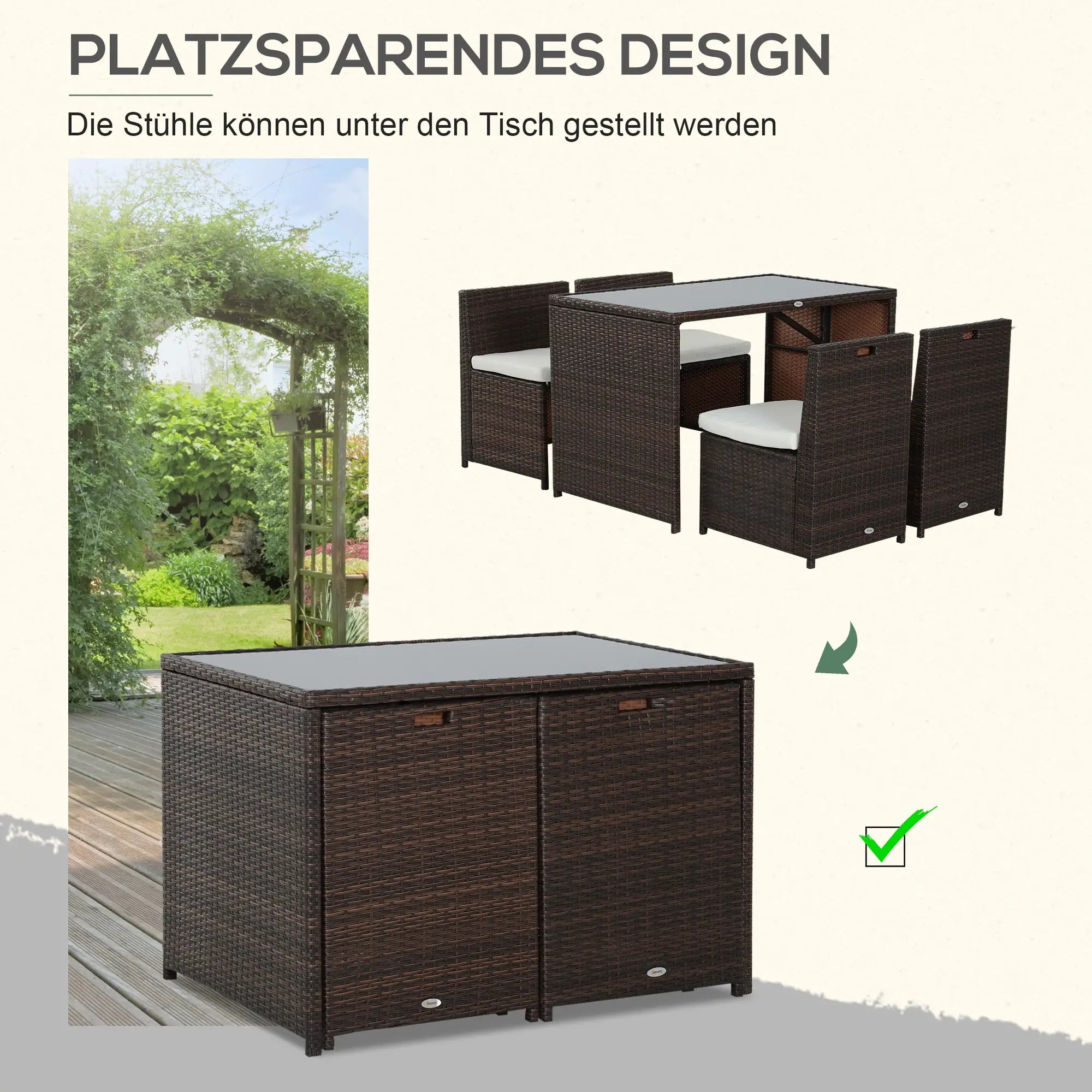 Outsunny Polyrattan Tuinmeubelset 5-delig. weerbestendig UV-bestendig