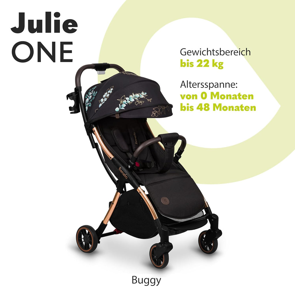 LIONELO Julie One Buggy kinderwagen tot 22 kg, verstelbare rugleuning en voetsteun, muskietennet, beenwarmers, bekerhouder en draagtas, inklapbaar