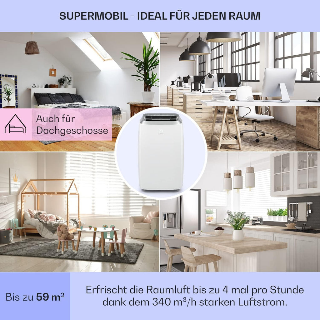 Klarstein Mobiele Airconditioning met Afvoerslang, 3-in-1 Airco met Ventilator, Luchtontvochtiger & Nachtmodus, Kleine & Draagbare Airco voor Thuis & Kantoor, 12000 BTU Laag Verbruik