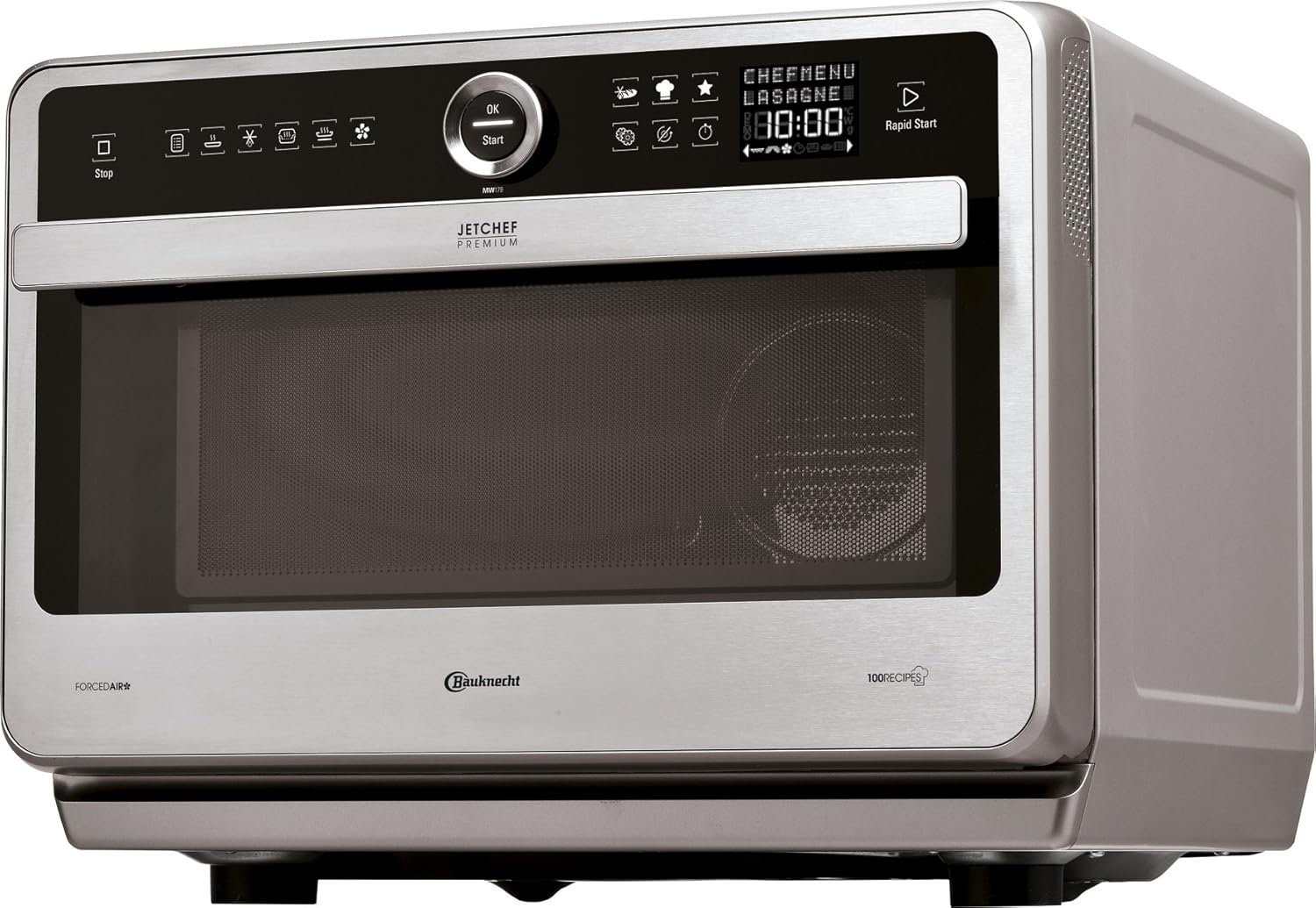 Bauknecht Jet Chef MW 179 IN Rvs 5-in-1 Multifunctionele Magnetron/ 1000 W/ 33 L Gaarruimte/Hete lucht 1500 Watt/ Kwartsgrill 1200 W/DualCrisp/ Stoomkoken/Smelt- en Snelontdooifunctie