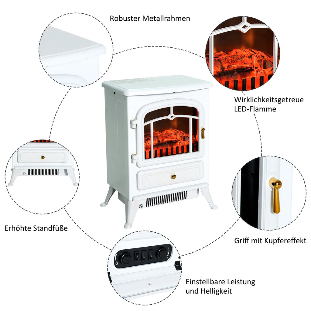 HOMCOM Elektrische sfeerhaard haardkachel vlameffect oververhittingsbeveiliging wit