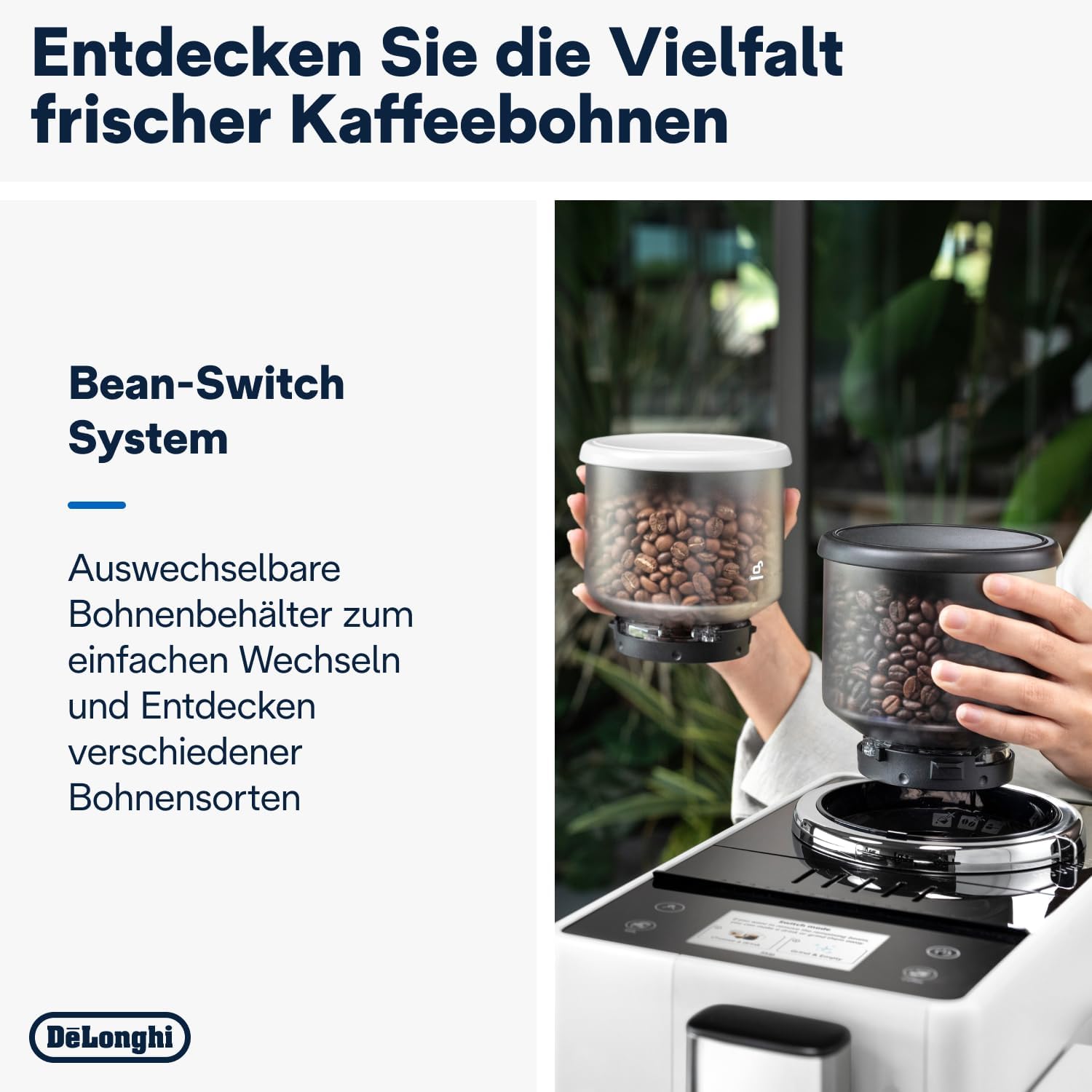 De'Longhi Rivelia EXAM440.55.W volautomatische espressomachine met LatteCrema-melksysteem, verwisselbaar bonenreservoir, 16 koffie- en melkdranken met één druk op de knop, Extra-Shot-functie, 3,5 inch touchscreen, wit