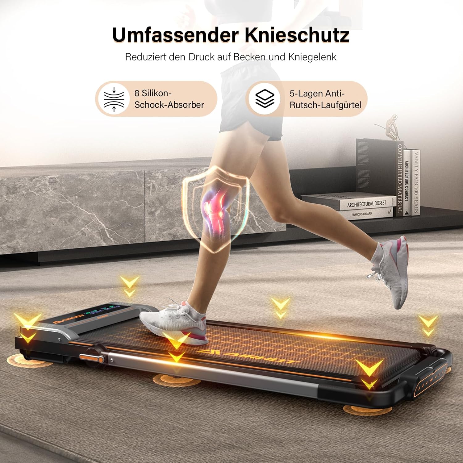 Loopband voor thuis-AIRHOT, 2,5 pk Walking Pad, loopband onder bureau met afstandsbediening en LED-display, maximale snelheid van 6 km/u OF 12 km/u. Compacte loopband voor thuis of op kantoor