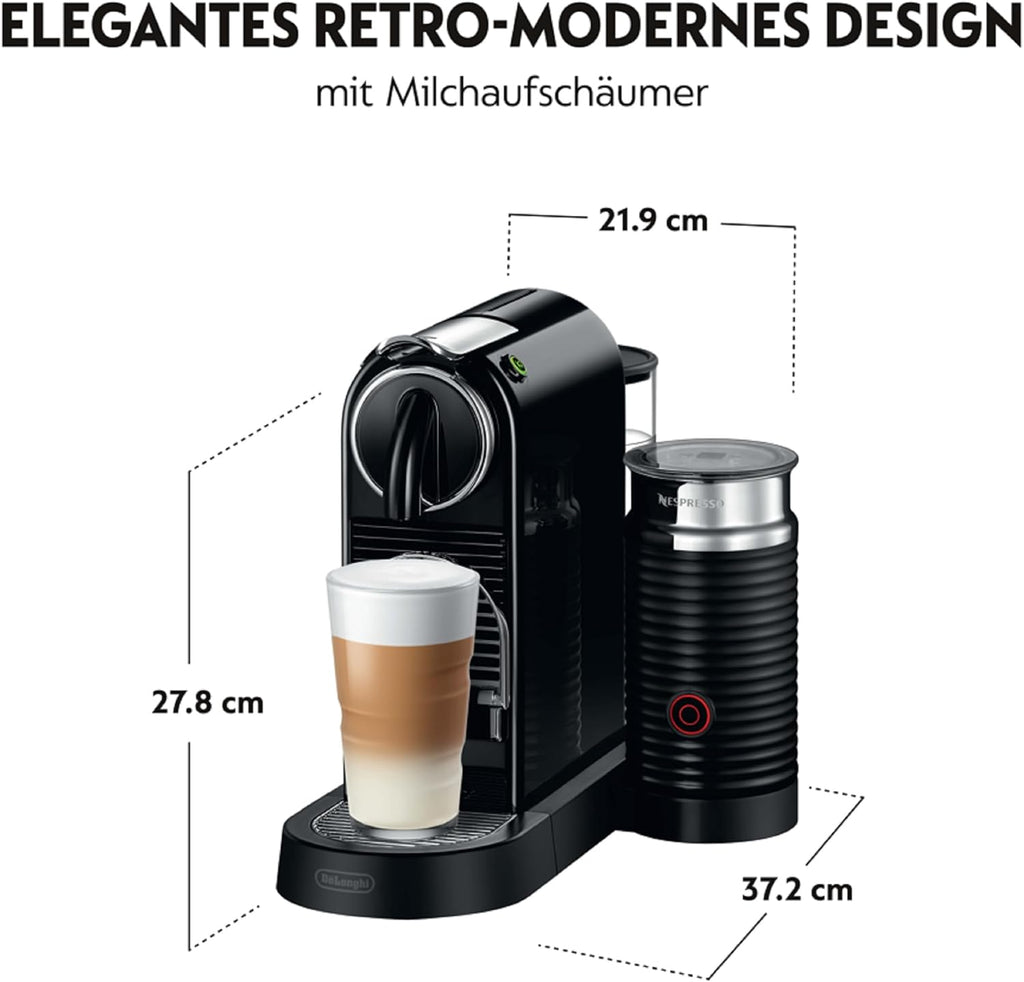 Nespresso De'Longhi EN267.BAE Citiz koffiezetapparaat met melkopschuimer, energiebesparende functie, 1710W, 1 liter, 37.2 x 21.8 x 27.7 cm, zwart