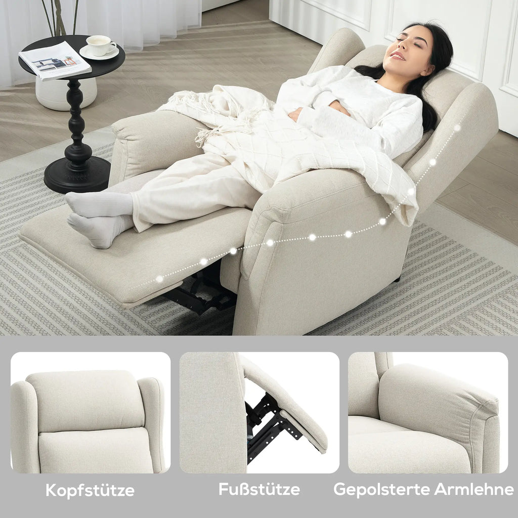 HOMCOM Relaxfauteuil Ligstoel 160° verstelbaar Pocketvering Beige