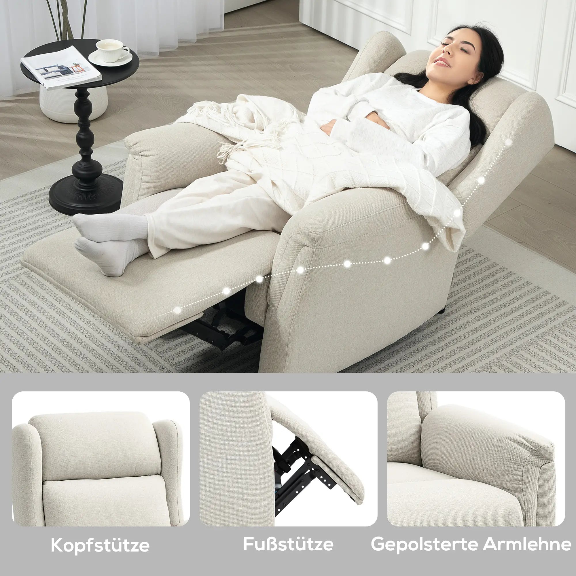 HOMCOM Relaxfauteuil Ligstoel 160° verstelbaar Pocketvering Beige