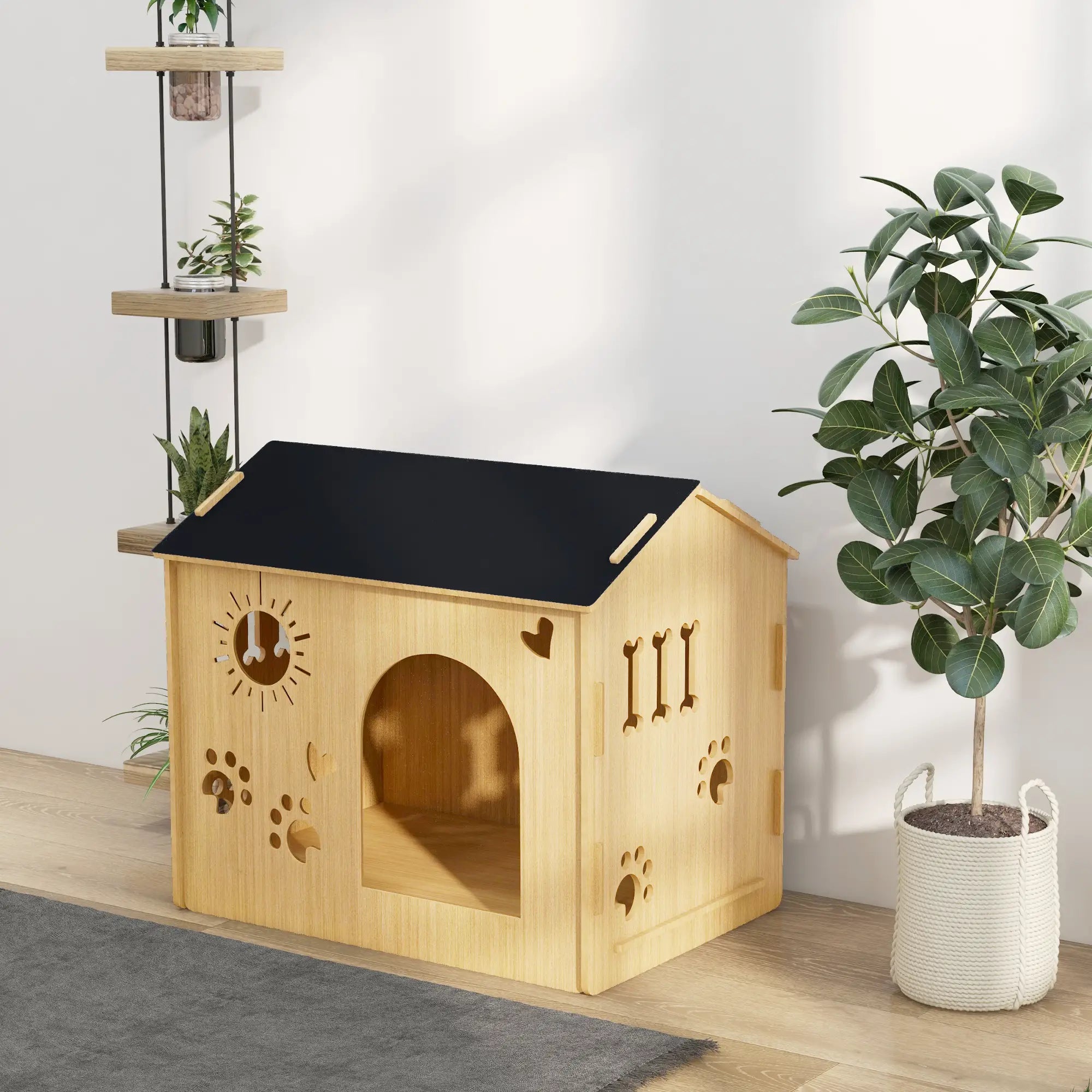 PawHut Hondenhok met schattige ventilatieopeningen, ruim