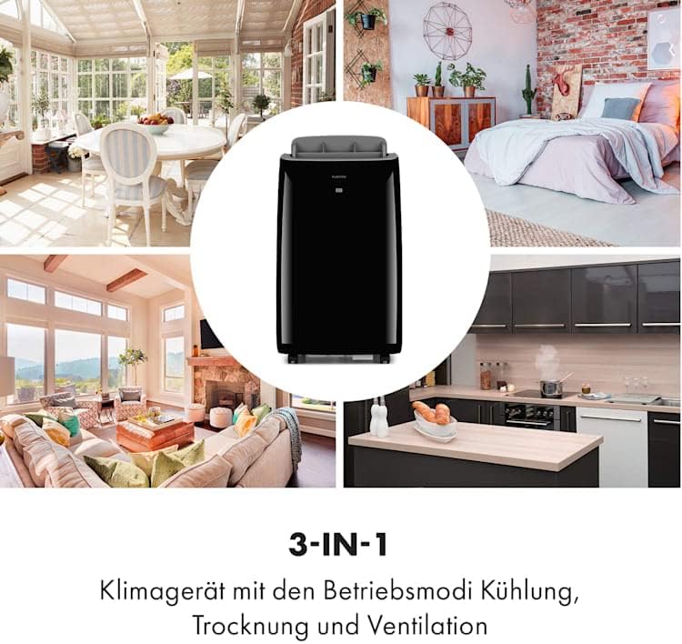 Klarstein Mobiele Airconditioner met Afvoerslang, 4-in-1 Airco, Ventilator, Luchtontvochtiger & Nachtmodus, Kleine & Draagbare Airco voor Thuis & Kantoor, Laag Verbruik, 14000BTU