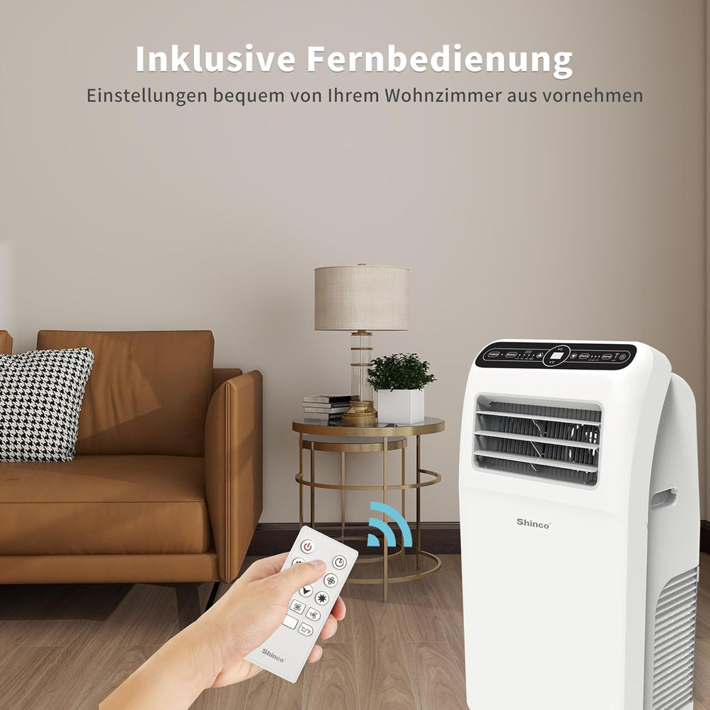 SHINCO Mobiele airconditioning met luchtafvoerslang, 9000 BTU, 2,6 kW, Koelen&Ventileren&Ontvochtigen, Mobiel airco-apparaat met slaapstand, Ruimte tot 22㎡, 24-uurs timer
