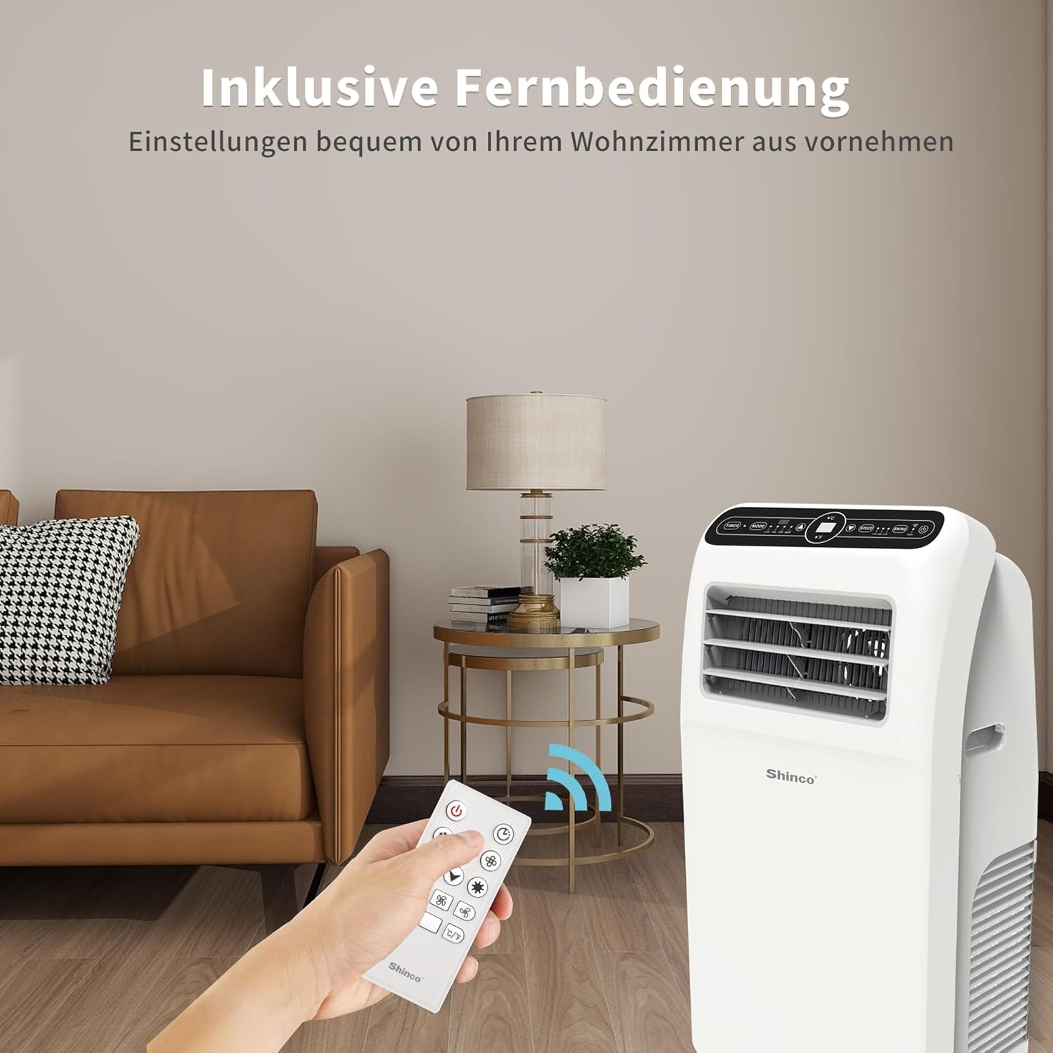 SHINCO Mobiele airconditioning met luchtafvoerslang, 9000 BTU, 2,6 kW, Koelen&Ventileren&Ontvochtigen, Mobiel airco-apparaat met slaapstand, Ruimte tot 22㎡, 24-uurs timer