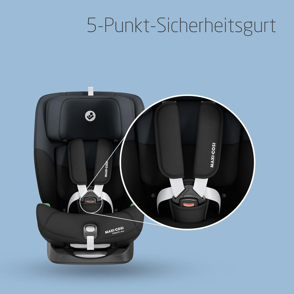 Maxi-Cosi Titan S i-Size, meegroeiend kinderzitje, 15 maanden–12 jaar (76–150 cm), ISOFIX autostoeltje, 5 zitposities, 13 hoofdsteunstanden, G-CELL-bescherming, 5-punts veiligheidsgordel, Tonal Black