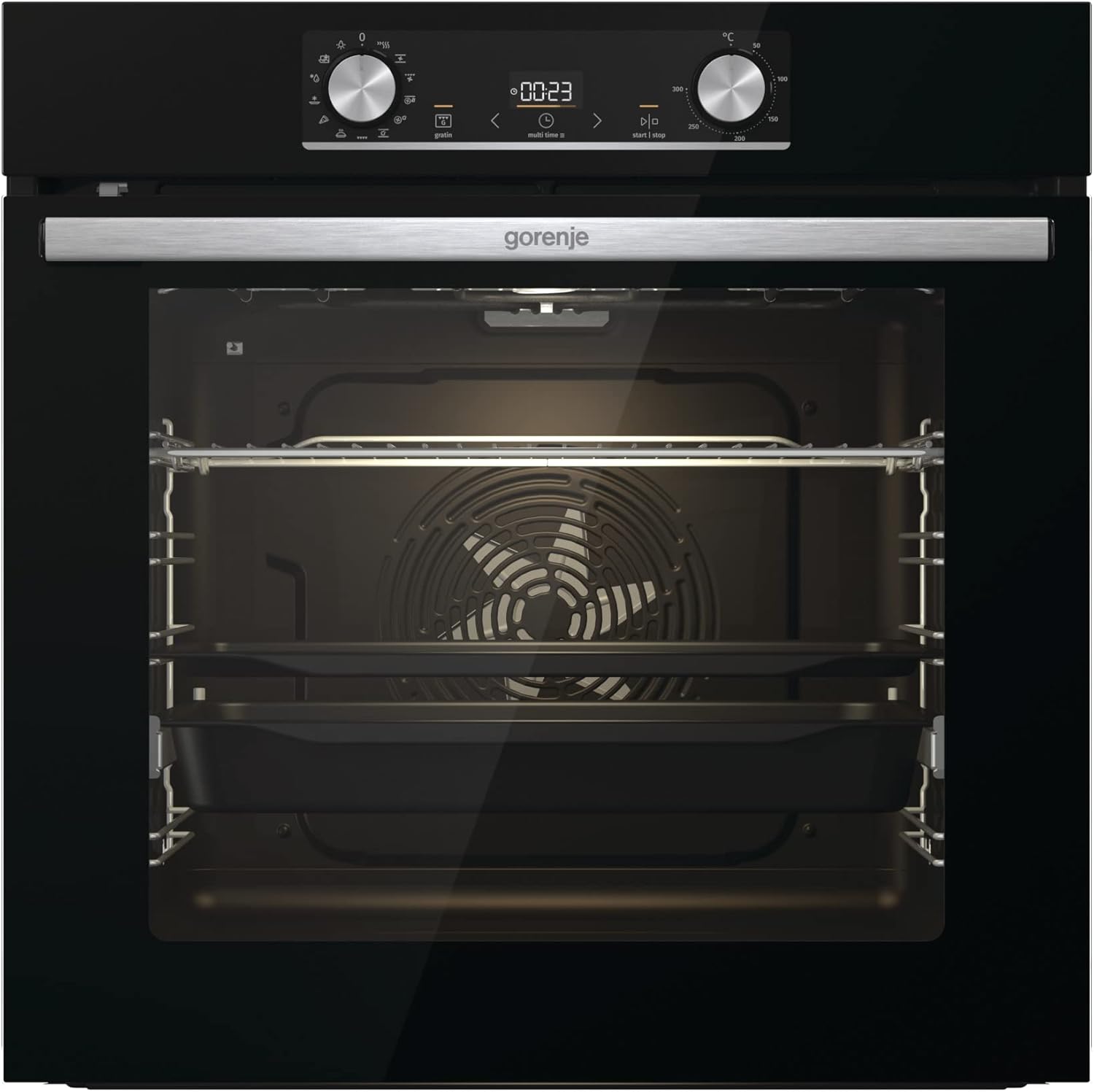 Gorenje 738971 Inbouw Ovenset OptiBake Black Steam Pyro Set / 77L / Hetelucht/Pyrolyse/ExtraSteam/GentleClose/AirFry/Pizzamode 300°C/PerfectGrill/Inductiekookplaat met BridgeZone/zwart