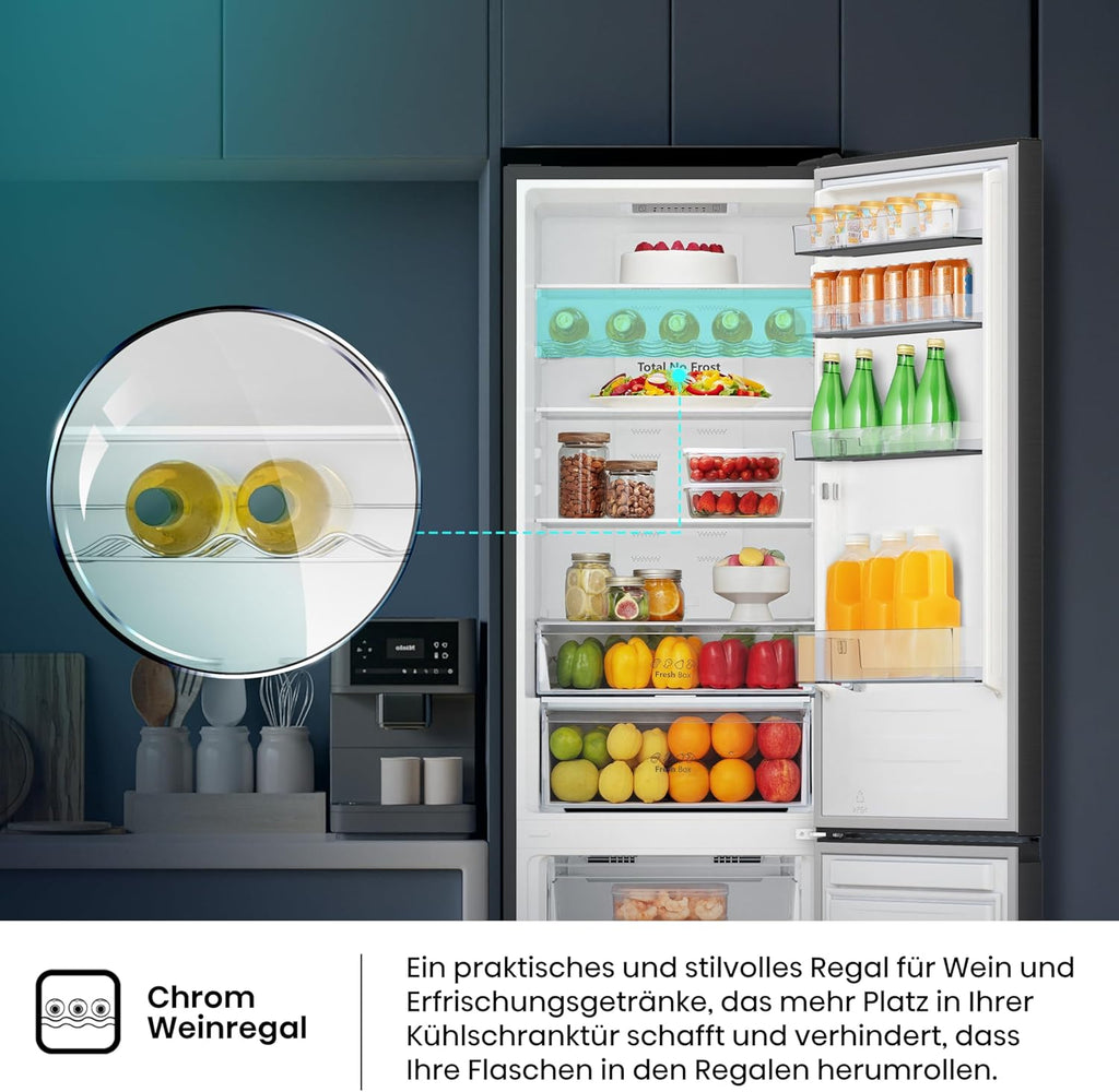 Hisense RB327N4AD2 koel-vriescombinatie/ NoFrostPlus/ Multiflow 360°/ HolidayMode/ FreshZone/ 182,4 cm/ koelgedeelte 171 l/ vriesgedeelte 85 l/ 41 dB/ 287 kWh/ jaar/ roestvrijstalen look