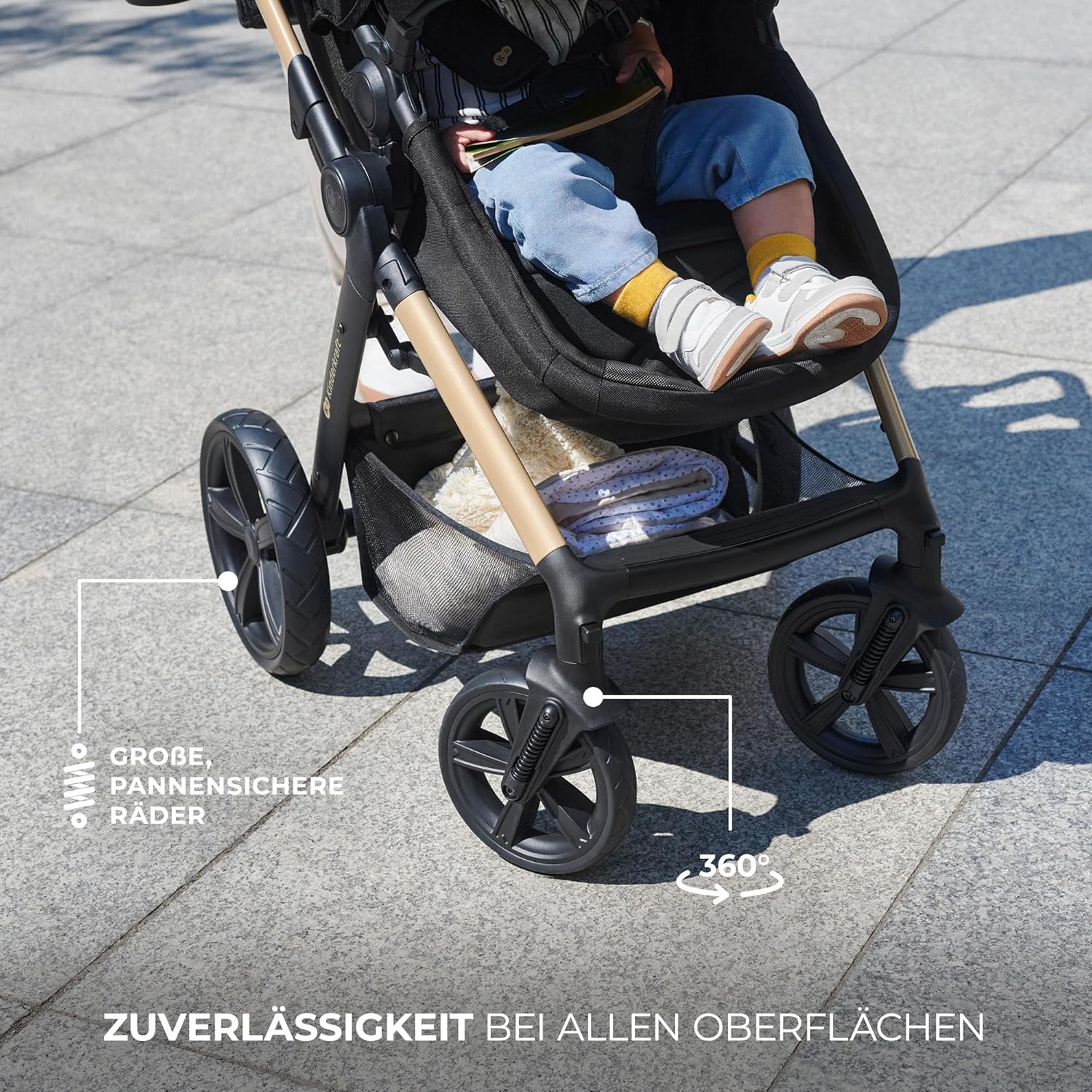 Kinderkraft MOOV2 AIR Kinderwagen 3 in 1 Kinderwagenset tot 26 kg met autostoel I-SIZE 40-75 cm, buggyfunctie, verstelbare ligstand, grote uitschuifbare kap, opblaasbare wielen, zwart