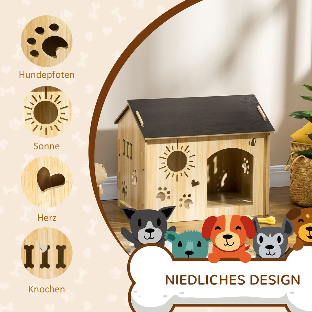 PawHut Hondenhok met schattige ventilatieopeningen, ruim