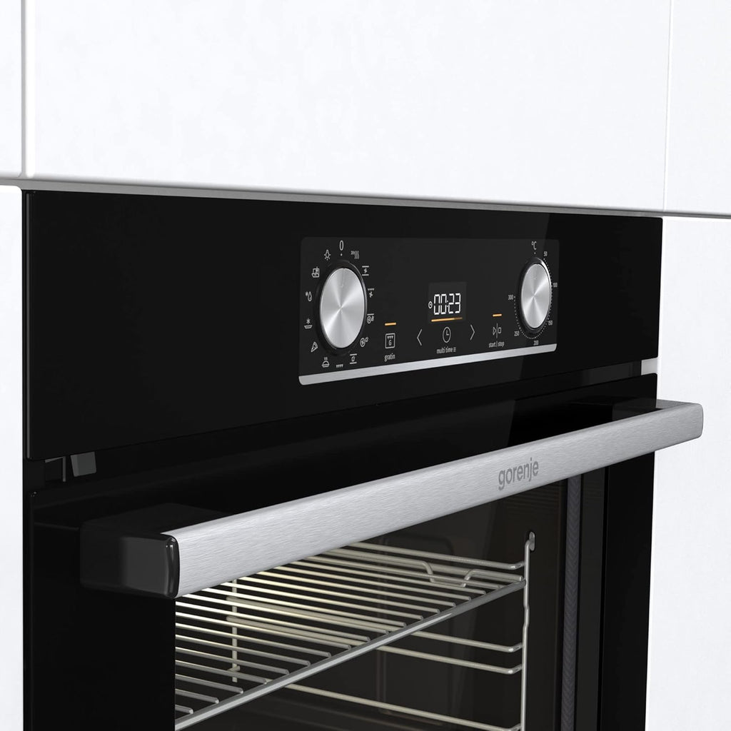 Gorenje 738971 Inbouw Ovenset OptiBake Black Steam Pyro Set / 77L / Hetelucht/Pyrolyse/ExtraSteam/GentleClose/AirFry/Pizzamode 300°C/PerfectGrill/Inductiekookplaat met BridgeZone/zwart
