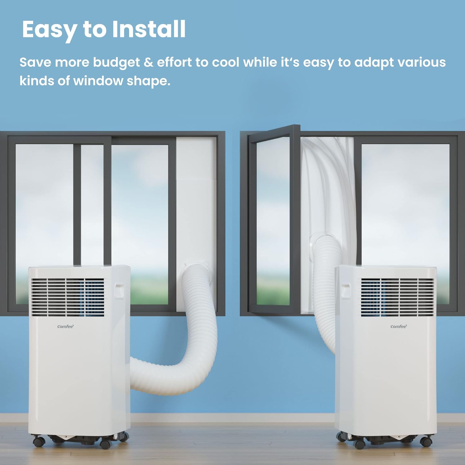 Comfee Mobiele Airco MPPH-09CRN7, 9000 BTU 2,6kW, Koelen&Ventileren&Ontvochtigen, Ruimtegrootte tot 88m³(33㎡), Mobiele Airconditioner met Afvoerslang