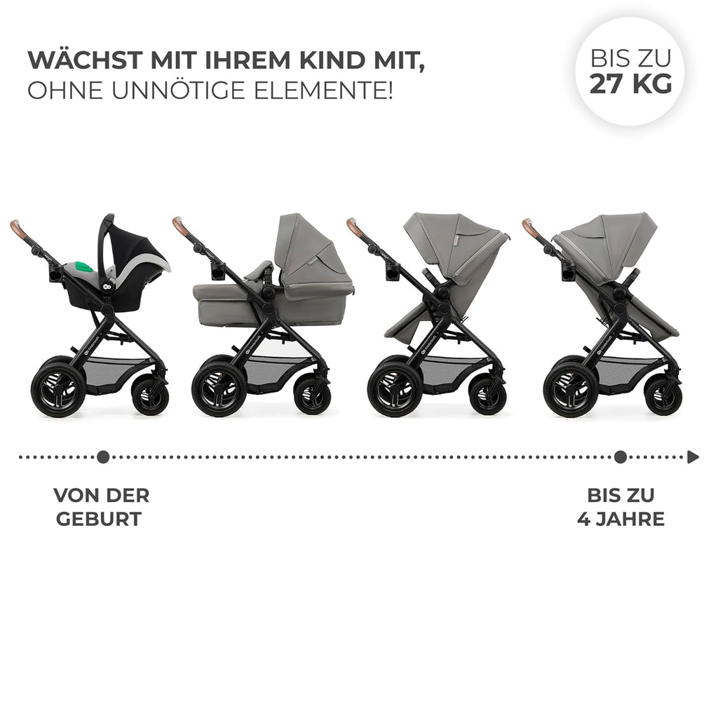 Kinderkraft MOOV2 AIR Kinderwagen 3 in 1 Kinderwagenset tot 26 kg met autostoel I-SIZE 40-75 cm, buggyfunctie, verstelbare ligstand, grote uitschuifbare kap, opblaasbare wielen, zwart