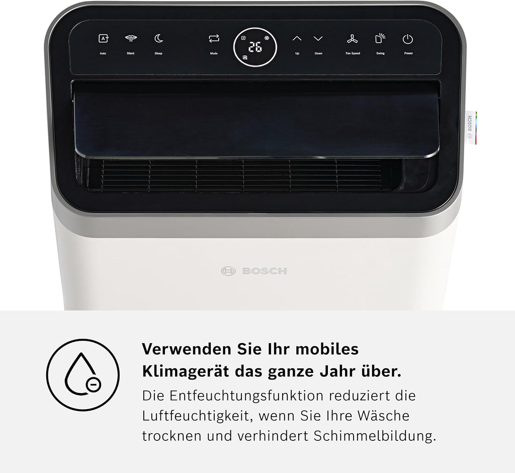 Bosch Cool 4000 Mobiele airconditioner - 3-in-1: Airconditioner, ontvochtiger, ventilator - 2,6 kW voor ruimtes tot 35 m² - Met automatische modus, stille modus & slaapmodus