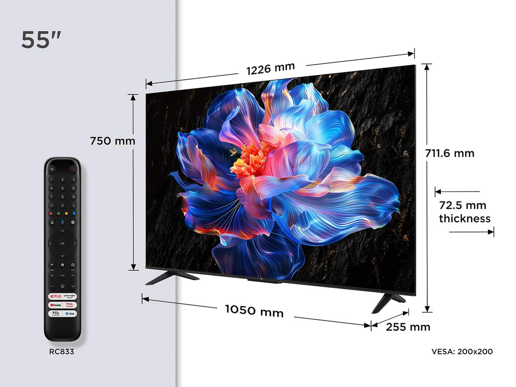 TCL 55V6C 55 inch Direct LED TV, 4K HDR televisie, Smart TV met Google TV (Dolby Audio, Motion Clarity, compatibel met Google Assistant en Alexa)