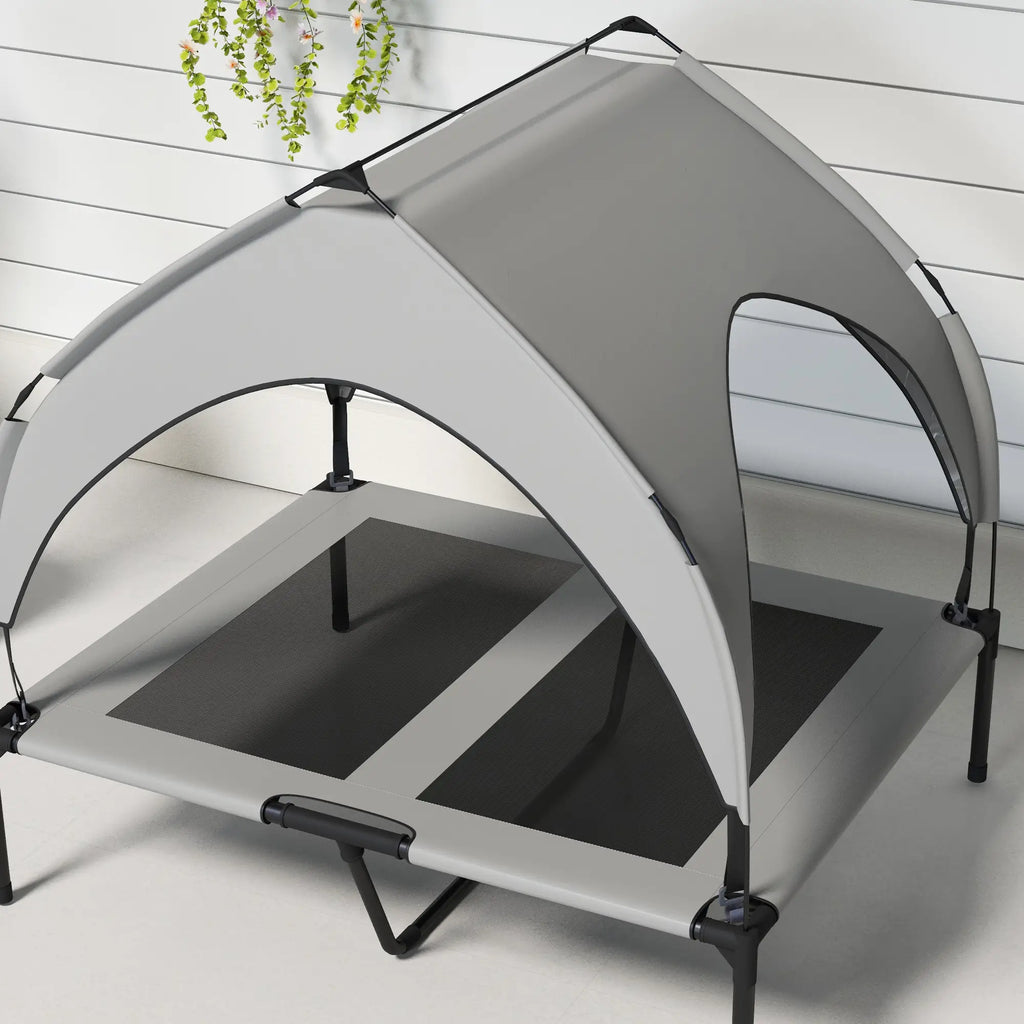 PawHut Verhoogd hondenbed outdoor met dak – Lichtgrijs, ademend