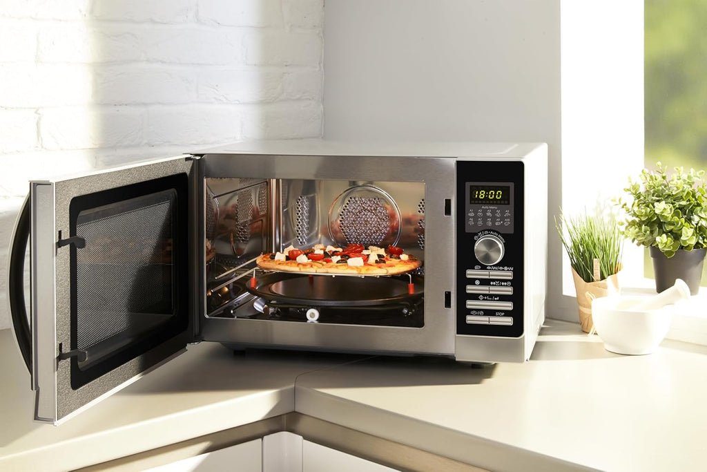 Sharp R843INW 4-in-1 magnetron met hetelucht, grill en convectie/ 25 L/ 800 W/ 1000 W infraroodgrill/ 2500 convectie/ 10 automatische programma's/ pizzaprogramma/ metalen draaiplateau (30 cm)/ zilver