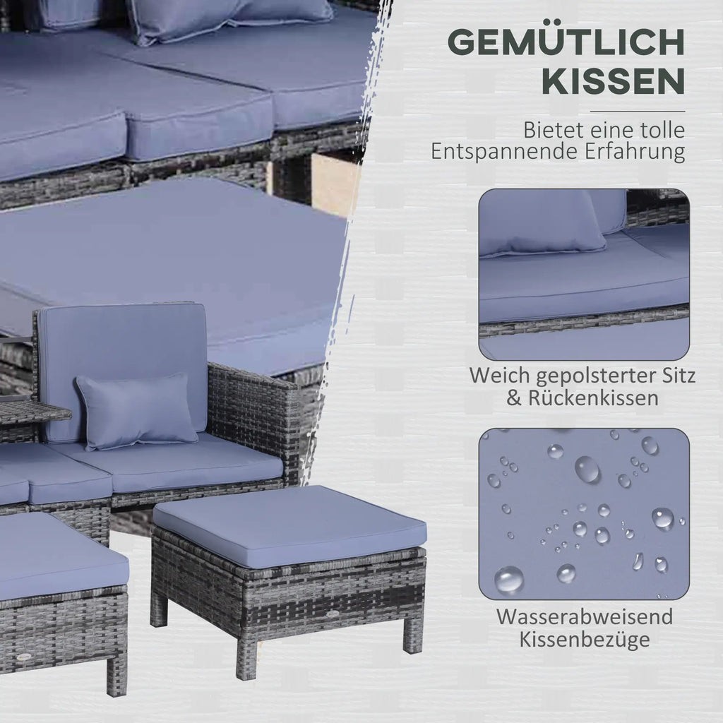 Outsunny Polyrattan Tuinbank Set 3-delig 2-in-1 Rugleuning Buiten