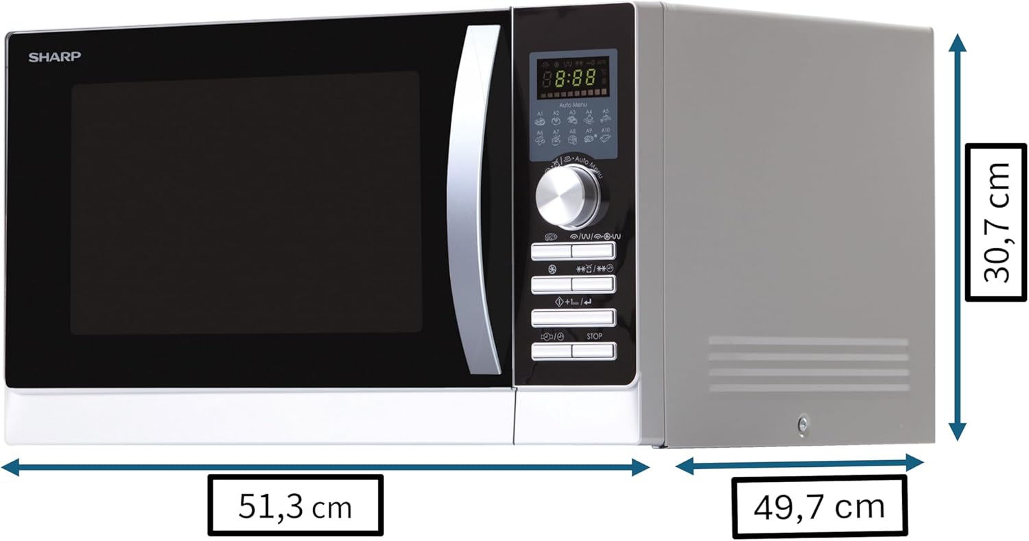 Sharp R843INW 4-in-1 magnetron met hetelucht, grill en convectie/ 25 L/ 800 W/ 1000 W infraroodgrill/ 2500 convectie/ 10 automatische programma's/ pizzaprogramma/ metalen draaiplateau (30 cm)/ zilver