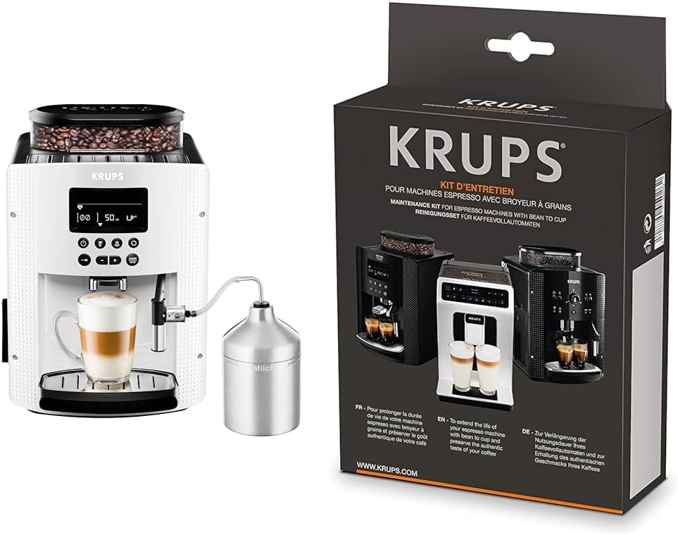 Krups Essential volautomatische espressomachine met melkslang, 2-kopsfunctie, LCD-display, eenvoudige reiniging, koffiezetapparaat, TÜV-keurmerk, zwart, EA816031