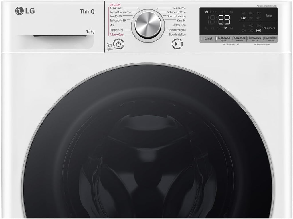 LG F4WV7080, Klasse A, Voorlader Wasmachine 8 kg, 1400 tpm, AI Direct Drive, Wi-Fi, Dieptereiniging met Stoom, Grote Capaciteit, TRIPLE A, Veiligheidsglas Buitendeur, 62 x 60 x 85 cm ꟷ Wit