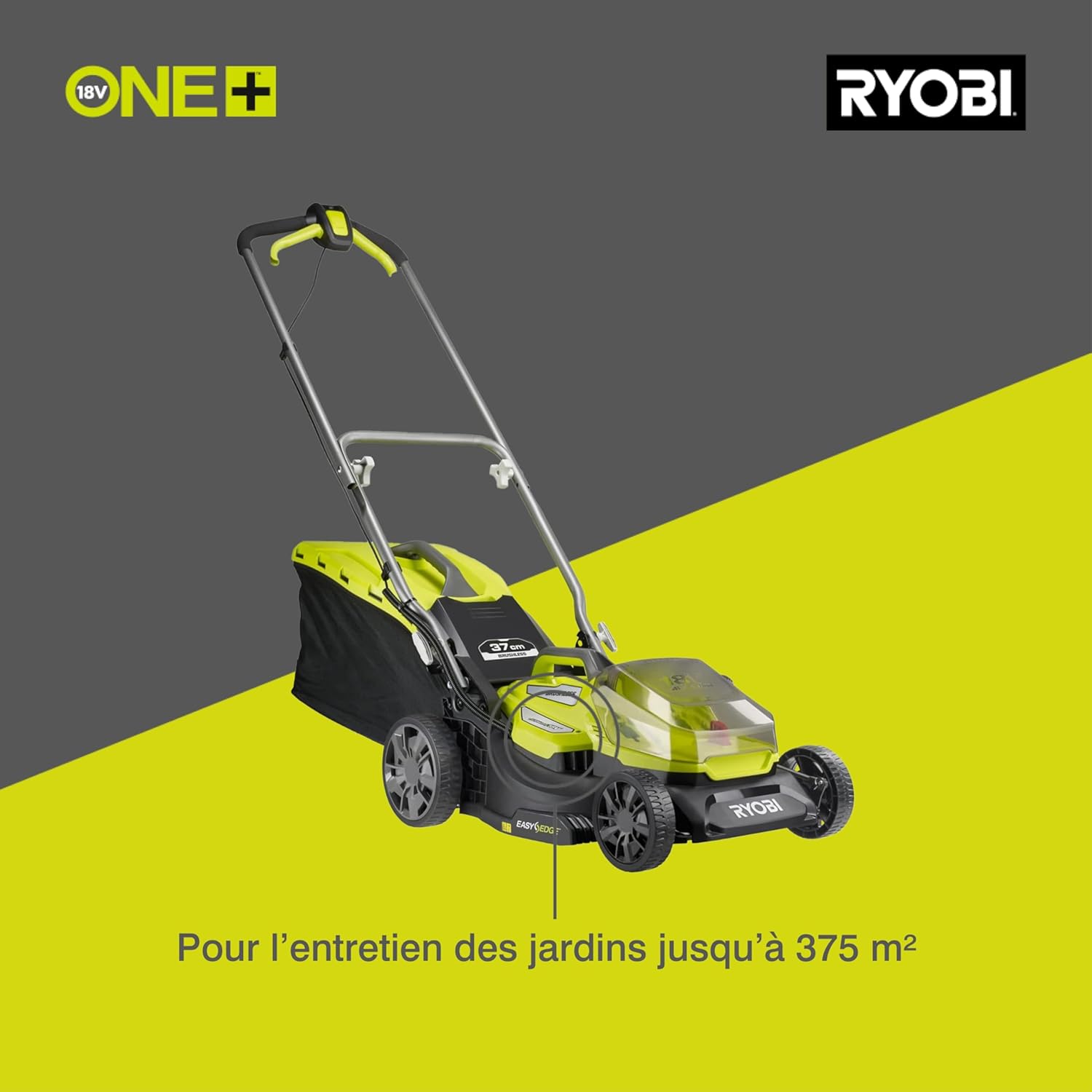 RYOBI 18 V ONE+ Accu-grasmaaier RLM18X33B40 (snijbreedte 33 cm, 5-voudige hoogteverstelling 25-65 mm, inklapbare duwbeugel, incl. mulchplug, 35l grasvangzak, 4,0Ah accu & lader)