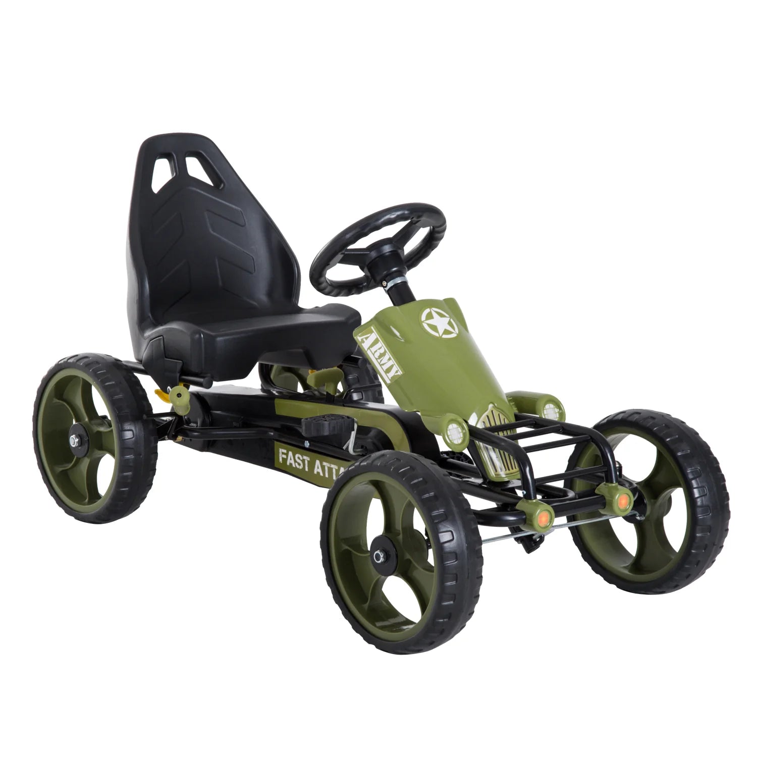 HOMCOM Kinder Go-kart Trapauto Legerdesign Handrem Verstelbaar