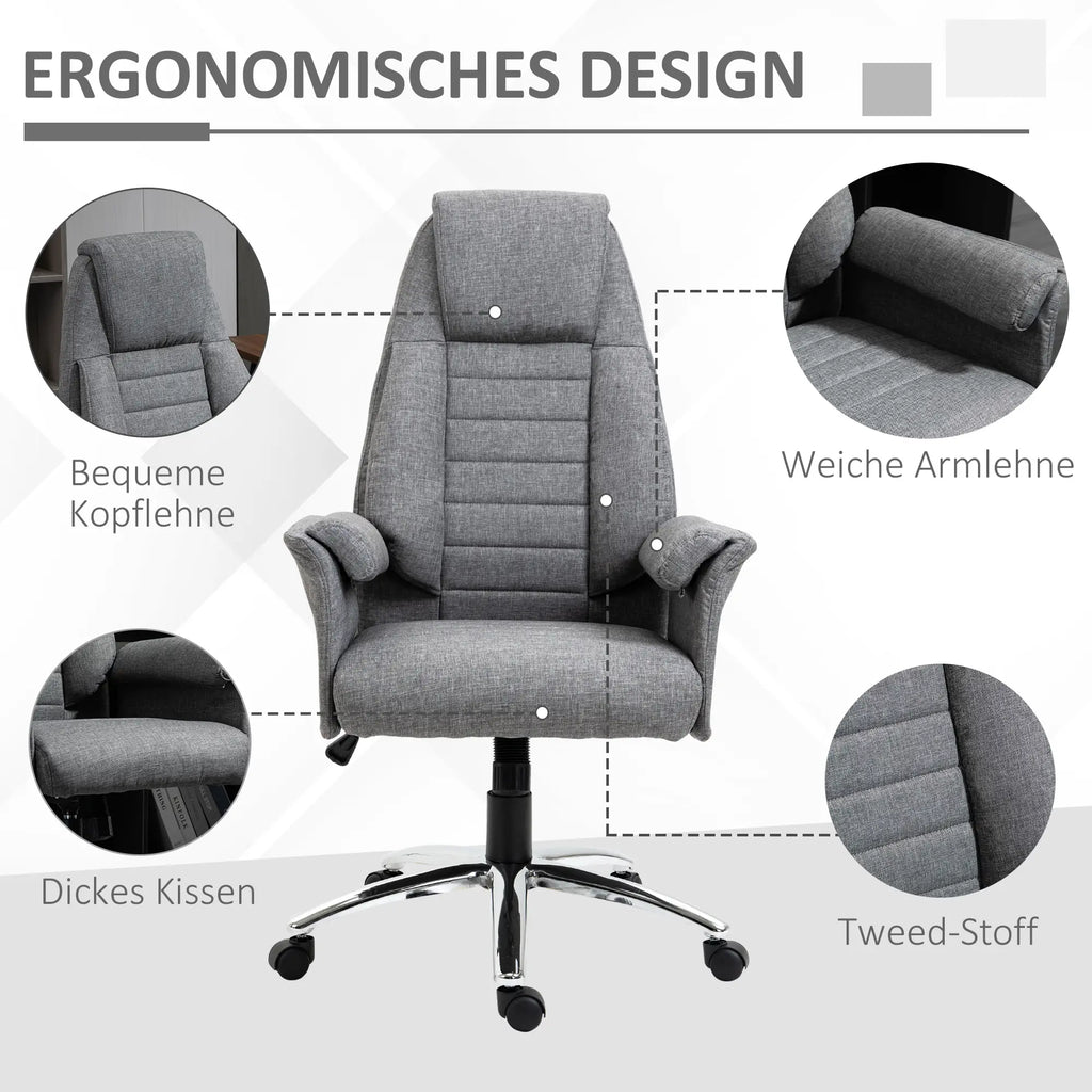 HOMCOM Bureaustoel Draaistoel Retro Design in hoogte verstelbaar grijs