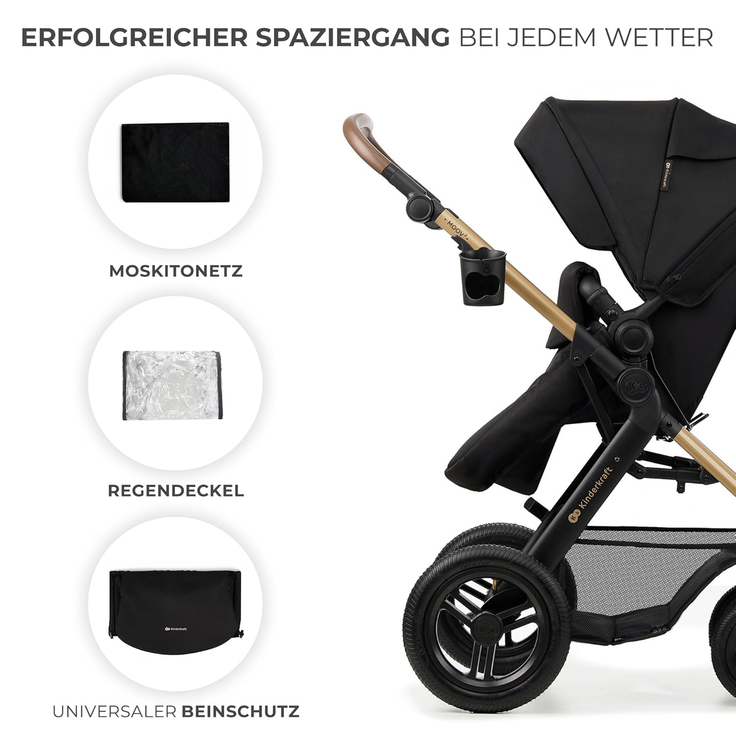 Kinderkraft MOOV2 AIR Kinderwagen 3 in 1 Kinderwagenset tot 26 kg met autostoel I-SIZE 40-75 cm, buggyfunctie, verstelbare ligstand, grote uitschuifbare kap, opblaasbare wielen, zwart
