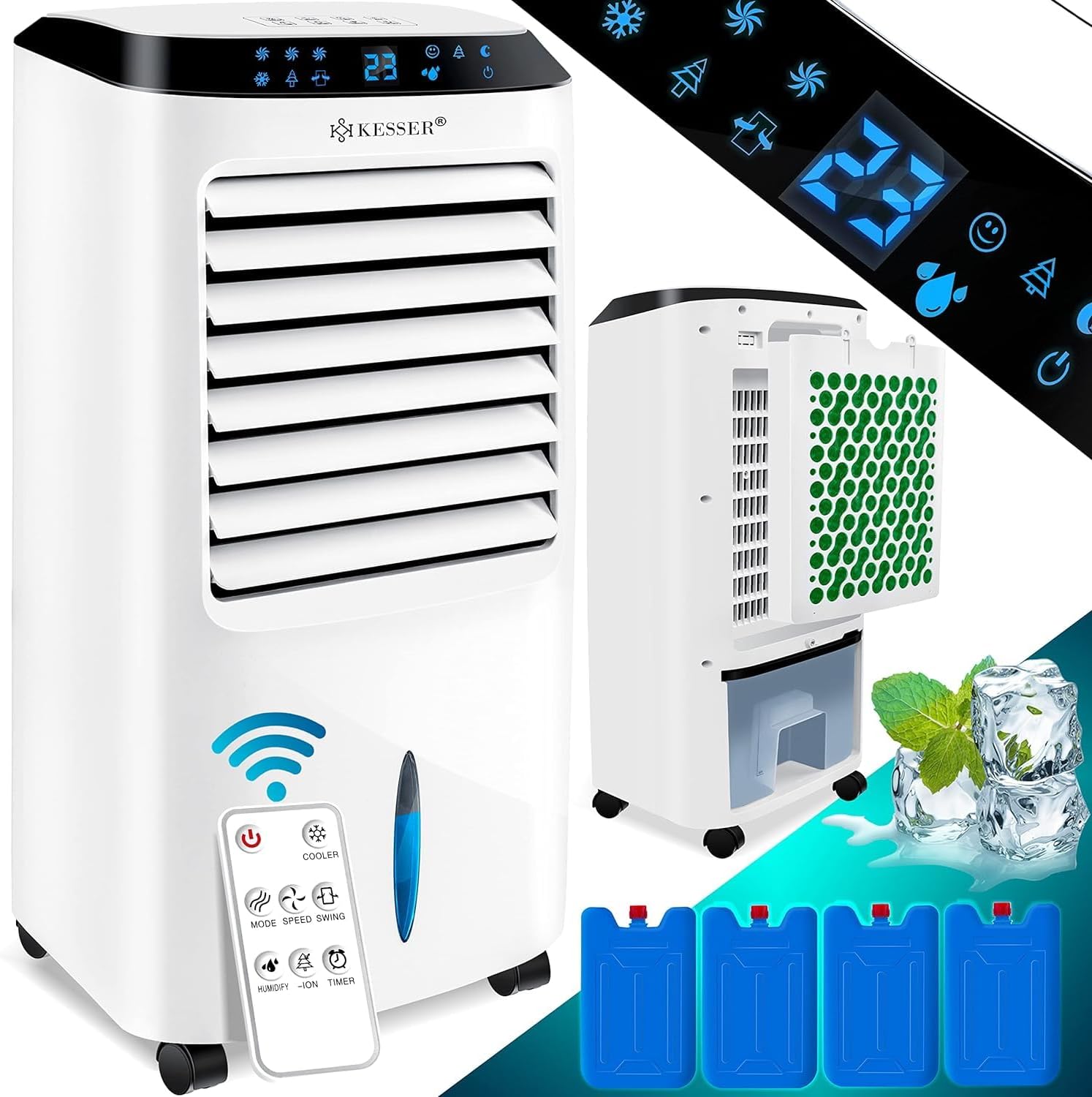 KESSER 4in1 Mobile Klimaanlage | Fernbedienung | Klimagert | Ventilator Klimaanlage | Timer | 3 Stufen | Ionisator Luftbefeuchter | Luftkühler |