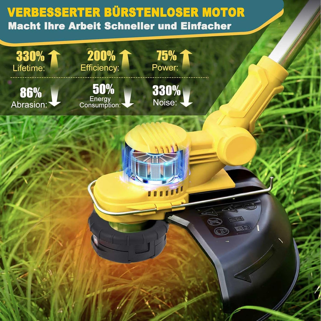 Accu grastrimmer met accu en onkruidborstel, grastrimmer op accu met 5 soorten messen, 21 V borstelloze bosmaaier op accu, met 2 accu's 4.0Ah voor het trimmen in de tuin (Grijs)