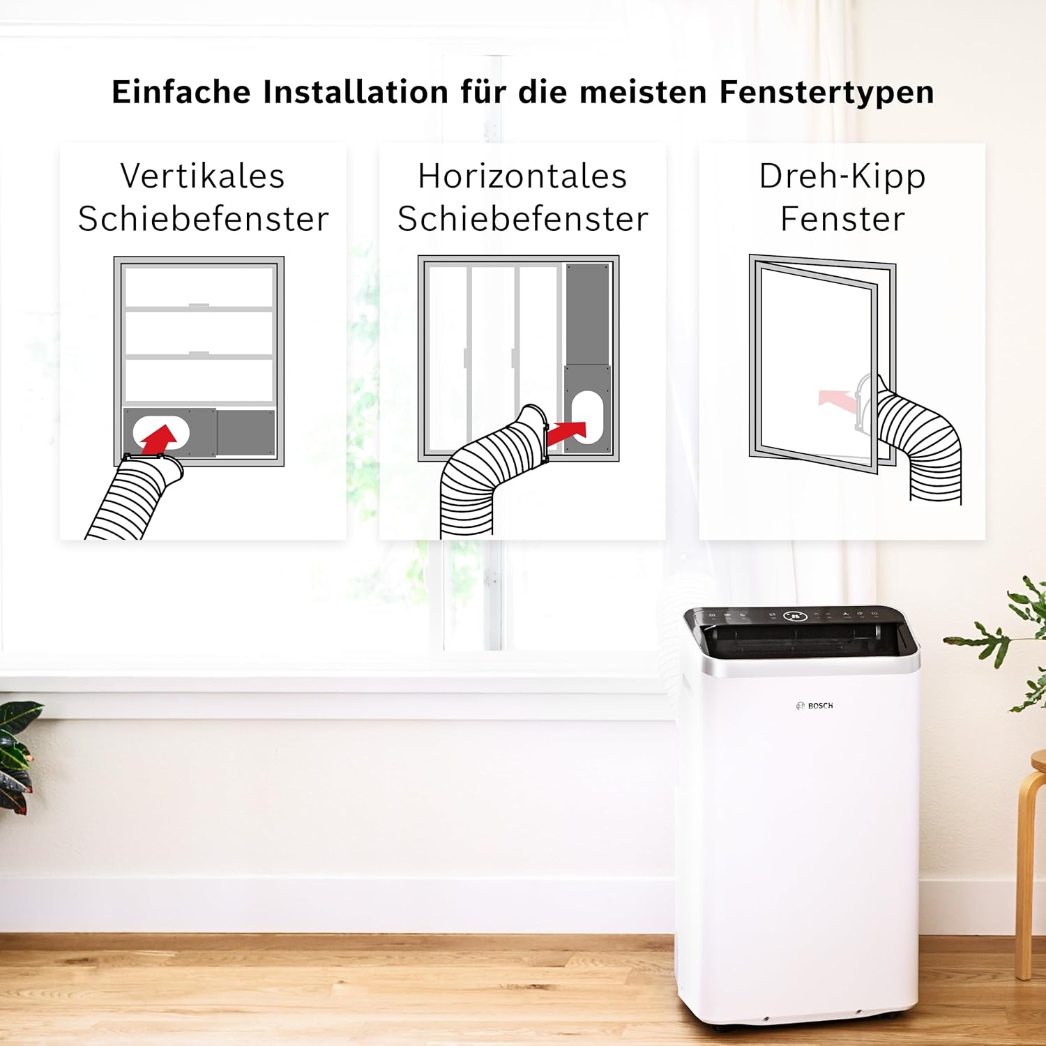 Bosch Cool 4000 Mobiele airconditioner - 3-in-1: Airconditioner, ontvochtiger, ventilator - 2,6 kW voor ruimtes tot 35 m² - Met automatische modus, stille modus & slaapmodus