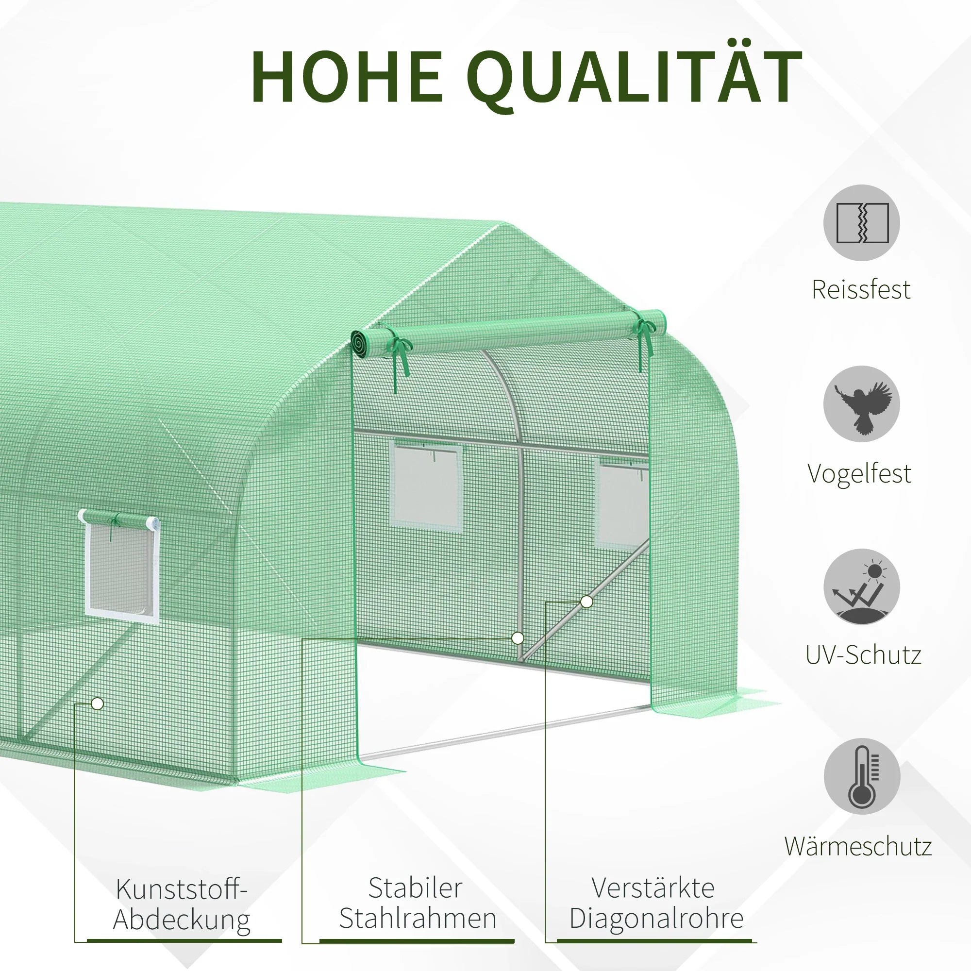 Outsunny Tunnelkas Kas UV-bestendig Roldeur Ventilatie