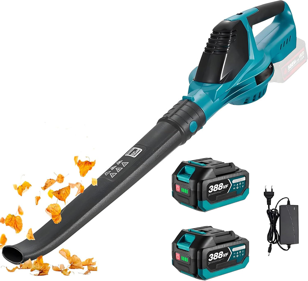 Laubbläser Akku für Makita Akku 18V, 219 km/h 5-Gang Luftgeschwindigkeit Gebläse, 28000RPM Bürstenlosen Leistungsstark Laubgebläse (Schwarz mit 2 Batterie)