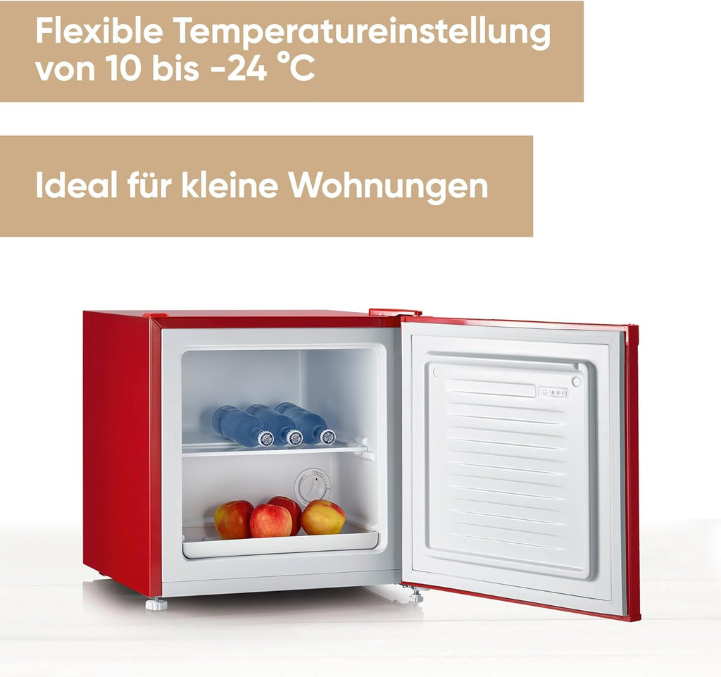 SEVERIN Retro minikoelkast met vriesvak (31 l), kleine vriezer, minikoelkast met flexibele temperatuurregeling, tafelmodel koelkast, zwart, GB 8880
