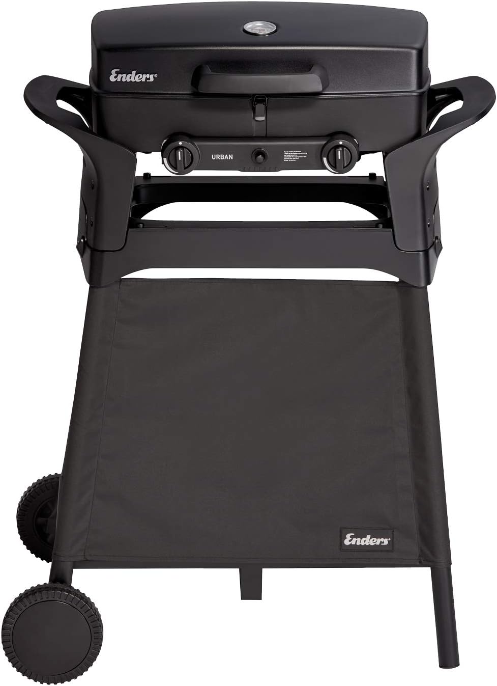 Enders Gasbarbecue Urban II Pro, tafelbarbecue, grill-, kook- en bakfunctie, 2 branders RVS, met grillthermometer, balkon-, campingbarbecue, gegoten aluminium behuizing, gietijzeren rooster, #2062