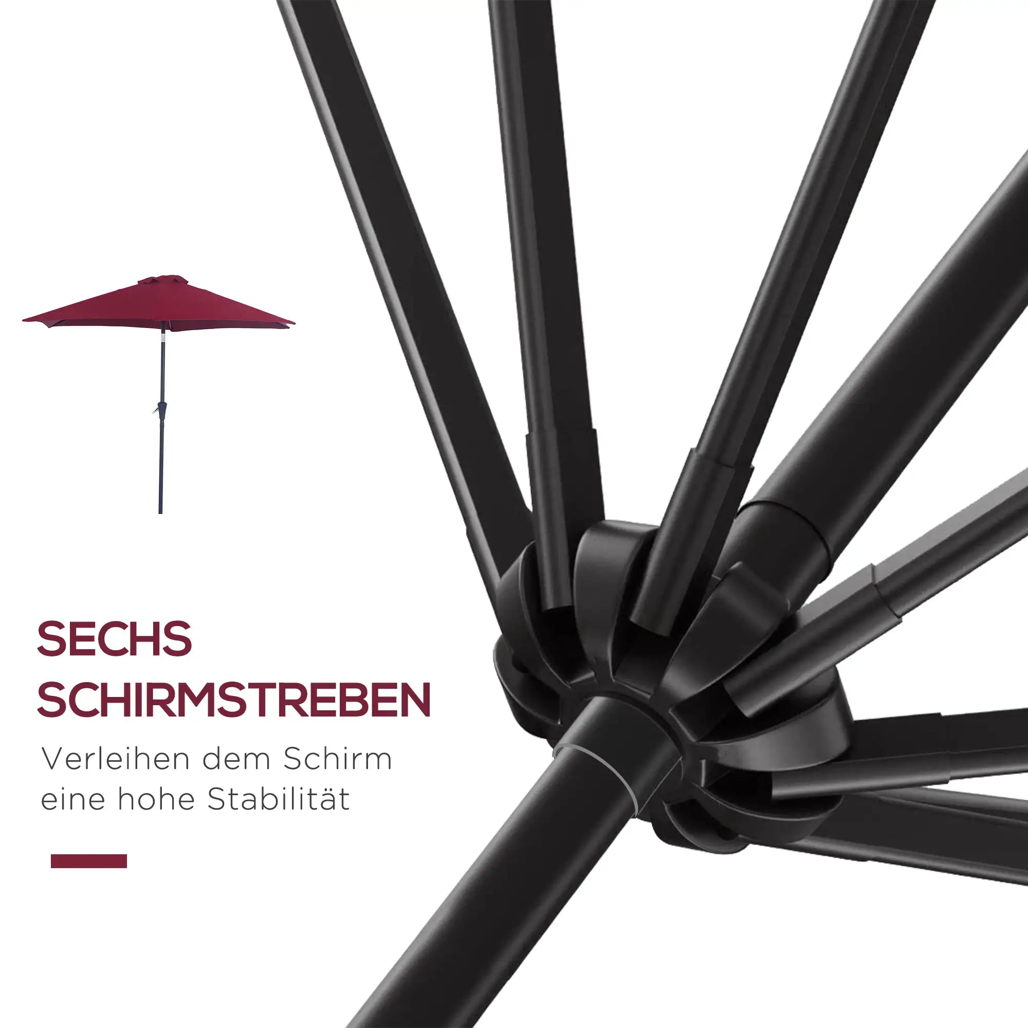 Outsunny Parasol Kantelfunctie Handslinger Aluminium Rood