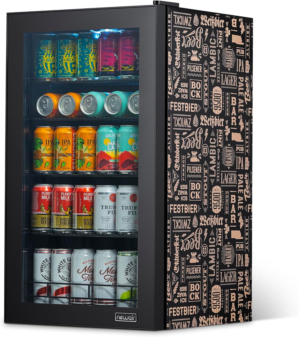 Getränkekühlschrank | Freistehender Kühlschrank für 126 Dosen mit Glastür mit Scharnier rechts | Mini-Getränkekühlschrank, perfekt für Bier, Wein, Limonade und kühlere Getränke