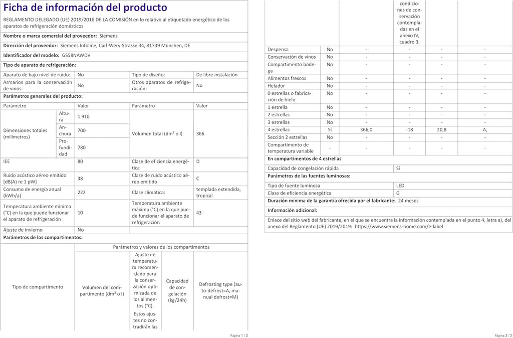 Siemens GS54NAWCV iQ500 vriezer, 176 x 70 cm, 327 L, noFrost nooit meer ontdooien, bigBox ruimte voor grote diepvriesproducten, varioZone flexibele glasplateaus en laden, wit